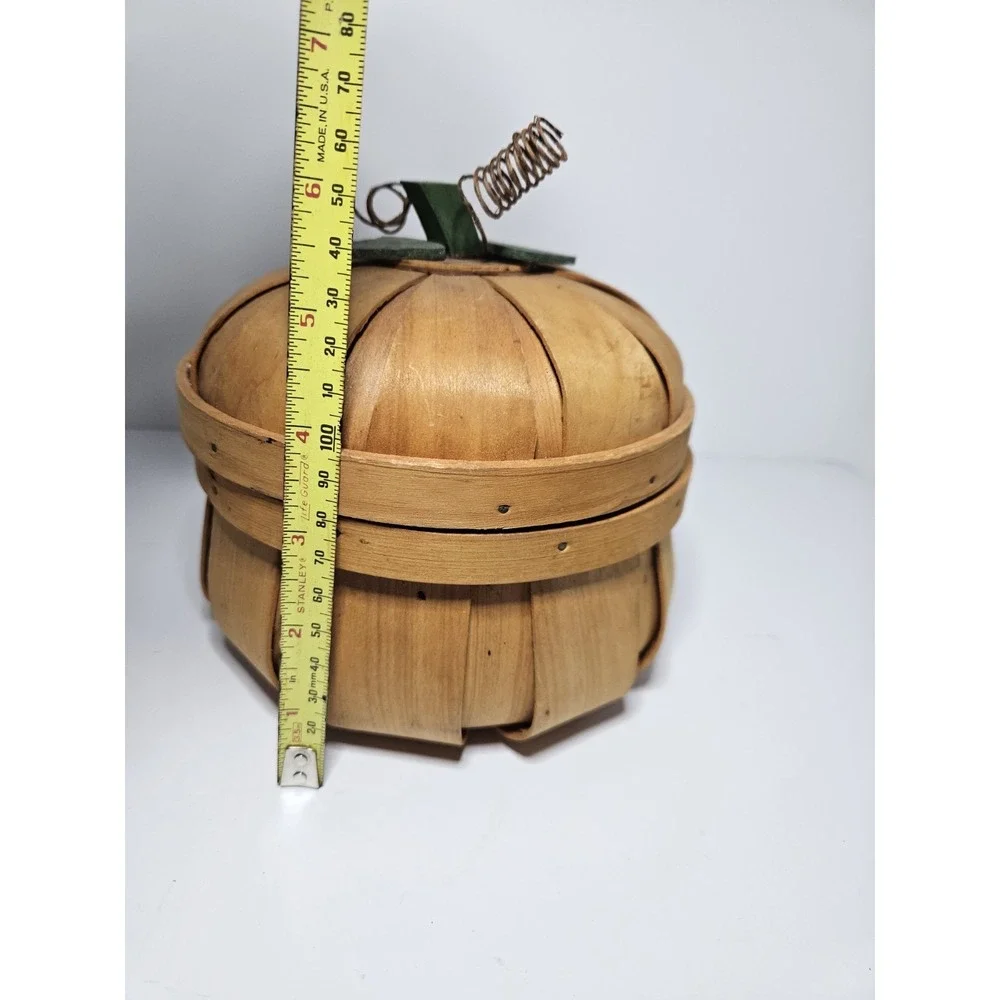 Pumpkin Wooden Bushel Basket with Lid Orange Halloween Fall Decor 6